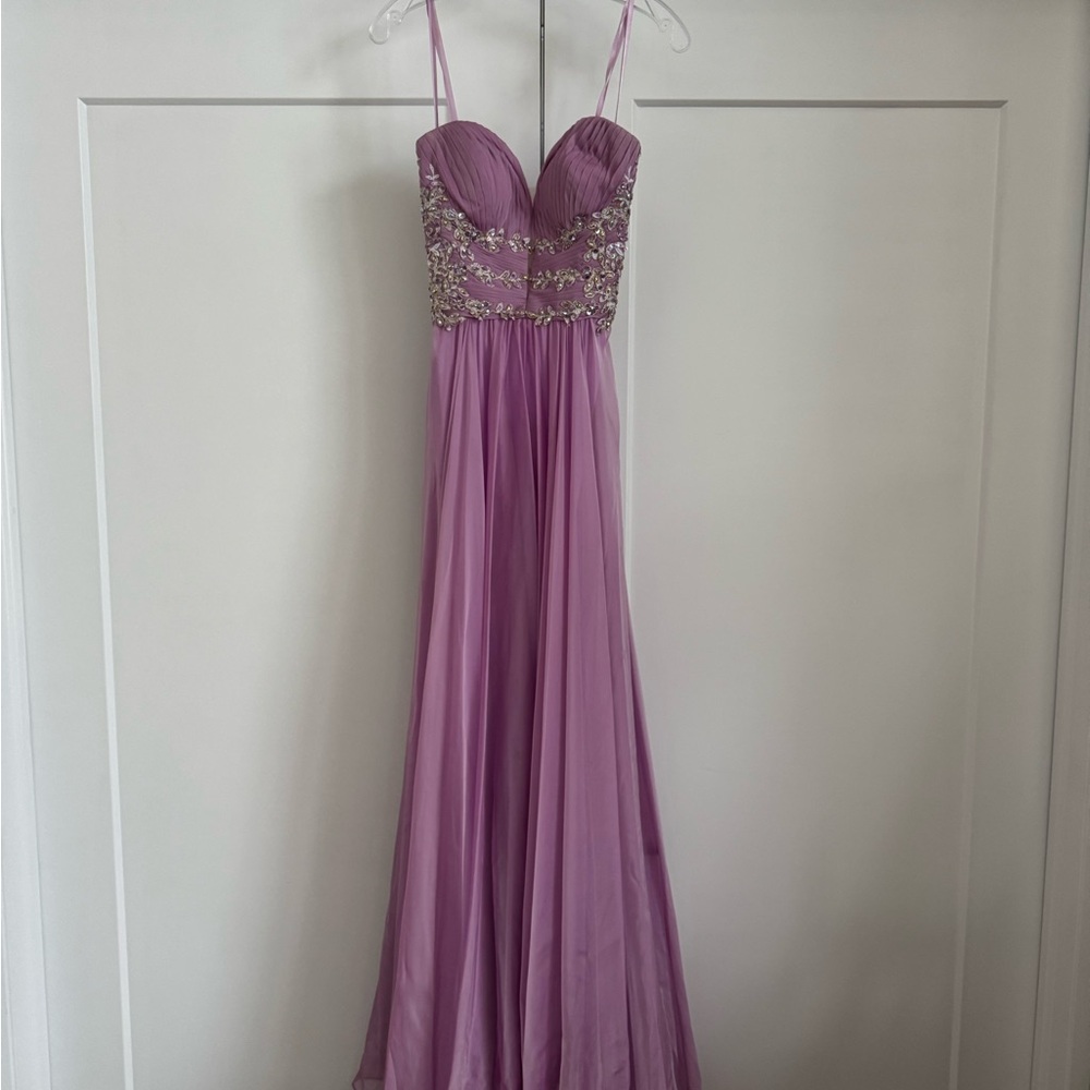 La Femme Lavender Embellished Maxi Dress